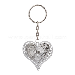 Porte-clés pendentif en laiton, avec porte-clés fendus, platine, cœur, 8.9 cm