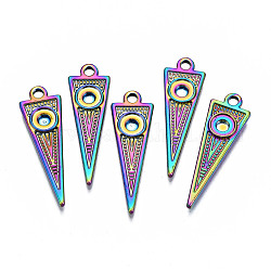 Montatura cabochon pendente in lega color arcobaleno, cadmio & nichel &piombo libero, triangolo, vassoio: 2mm, 28.5x9x2mm, Foro: 1.8 mm