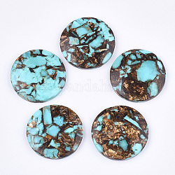 Pendentifs assemblés en bronzite naturelle et turquoise synthétique, plat rond, bleu ciel, 40x7mm, Trou: 1.4mm