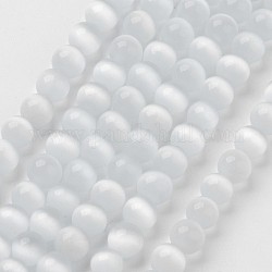 Cat Eye Beads, Round, White, 8mm, Hole: 1mm, about 15.5 inch/strand, about 49pcs/strand