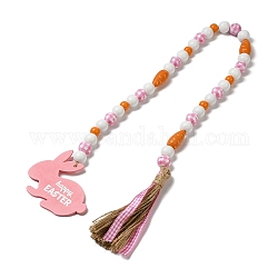 Ghirlanda di perline in legno da appendere, con coniglio in legno e nappe per decorazioni pasquali, perla rosa, 780mm