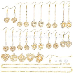 SUNNYCLUE DIY Imitation Pearl Beads Dangle Earrings Making Kit, Including Alloy Pendants, Glass Pearl Beads, Iron Rolo Chains, Brass Eye Pin & Earring Hooks, Light Gold, Glass Pearl Beads: 60pcs/box