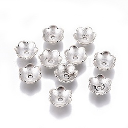 Tibetan Style Alloy Bead Caps, Lead Free, Cadmium Free and Nickel Free, Flower, Antique Silver, about 13.5mm in diameter, 5mm thick, hole: 2.5mm
