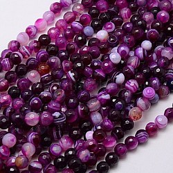 Natural Striped Agate/Banded Agate Beads Strands, Faceted, Dyed, Round, Indigo, 6mm, Hole: 1mm