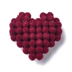 Perline floccate in resina intrecciata, cuore, rosso scuro, 30x31x11mm