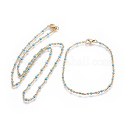 Kits de bijoux en 304 acier inoxydable, colliers et bracelets de chaîne de câble, avec l'émail, lumière bleu ciel, 19.52 pouces ~ 19.76 pouces (49.6~50.2 cm), 7-7/8 pouces ~ 8-1/8 pouces (20~20.6 cm)