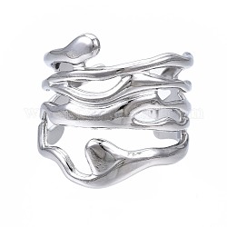 304 Stainless Steel Wave Open Cuff Ring, Chunky Hollow Ring for Women, Stainless Steel Color, US Size 7(17.3mm)