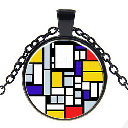 Bild Glas Anhänger Halsketten, mit Leichtmetallketten, flach rund mit Muster, Metallgrau, 18 Zoll (45 cm)