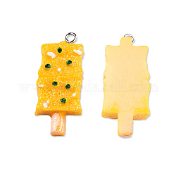 Opaque Resin Pendants, Imitation Food, with Platinum Plated Iron Loop and Glitter Powder, Baked Dried Tofu, Gold, 33~33.5x14x6~7mm, Hole: 2mm