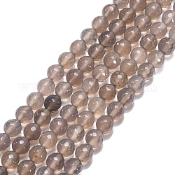 Natural Grey Agate Beads Strands, Faceted Round, 8mm, Hole: 1mm, about 24pcs/strand, 7.87 inch