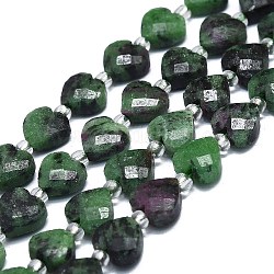 Chapelets de perles de rubis en zoïsite naturelle, avec des perles de rocaille, facette, cœur, 8x8x4.5mm, Trou: 1mm, Environ 40 pcs/chapelet, 14.96 pouce (38 cm)