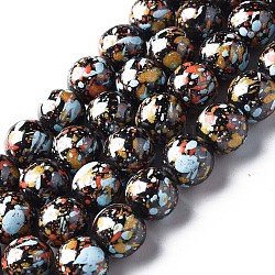 Spray Painted Non-magnetic Synthetic Hematite Beads Strands, with Glitter Powder, Round, Light Sky Blue, 8mm, Hole: 1mm, about 51~52pcs/strand, 15.55 inch~15.75 inch(39.5~40cm)