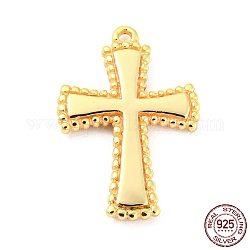 925 Sterling Silver Pendants, Cross Charms, with S925 Stamp, Real 18K Gold Plated, 18x12.5x2mm, Hole: 1mm