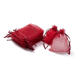 Sacs-cadeaux en organza avec cordon de serrage, pochettes à bijoux, fête de mariage cadeaux de noël sacs-cadeaux, rouge foncé, 12x9 cm