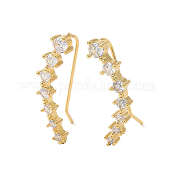 Orecchini pendenti a barra ricurva con zirconi cubici trasparenti, gioielli in ottone per le donne, vero placcato oro 18k, 27~28x6~9mm