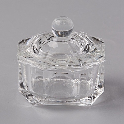 Achteckige Nail Art Glas Dappen Schale, Glas, mit Deckel, für flüssiges Acrylpulver, Maniküre Zubehörbehälter, Transparent, 43x38 mm
