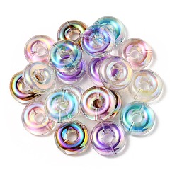 Placage uv perles acryliques irisées arc-en-ciel, perle bicolore en perle, plat rond, bleu minuit, 29.5x10.5mm, Trou: 3mm