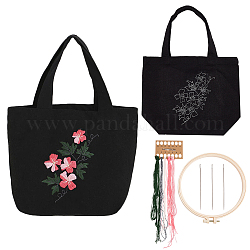 WADORN Canvas Tote Bag DIY Embroidery Kits, Personalized Canvas Bag Cross Stitch Kits with Flower Pattern DIY Crafts Kits for Adults Include Instructions, Embroidery Hoops, Color Threads, Black 1
