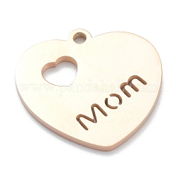 Colgantes de 304 acero inoxidable, corazón con la palabra mamá, para el dia de la madre, oro rosa, 19x20x1.5mm, agujero: 1.6 mm