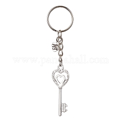 Eisengespaltene Schlüsselanhänger, mit Alu-Anhänger, Schlüssel und Herzen, Antik Silber Farbe, 10.4 cm