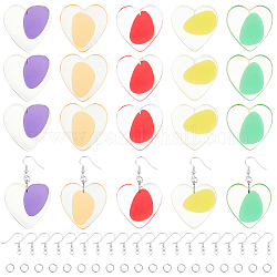 Nbeads diy наборы для изготовления сережек с подвесками, 20шт 5 цвета сердце прозрачные бусины из смолы, с железными прыжковыми кольцами и булавкой, Латунные крючки для сережек, разноцветные, 37~37.5x37.5x4.5~5.5 мм