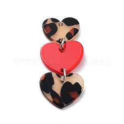 Pendenti in acrilico opaco di San Valentino, con anelli di salto di ferro, cuore leopardato, rosso, 50x20.5x2.5mm, Foro: 1.8 mm