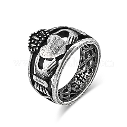 Anelli cavi in acciaio al titanio per uomo donna, anello claddagh con corona a cuore, argento antico, misura degli stati uniti 12 (21.4mm)
