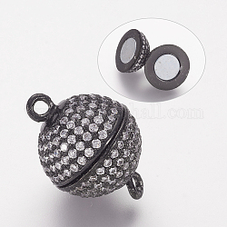 Messing-Mikropavé-Zirkonia-Magnetverschlüsse mit Schlaufen, Runde, Metallgrau, 17x12 mm, Bohrung: 1.5 mm