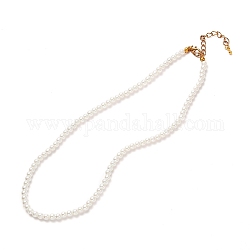 Collier de perles de verre rondes peintes vintage pour fille femme mère, blanc, 15.7 pouce (40 cm)