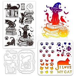 Globleland gato libro mágico sellos transparentes y juegos de troqueles juego de sellos y troqueles de libro mágico para hacer tarjetas plantilla de plantilla de gato mascota para decoración de álbumes de recortes diy cuaderno de artesanías hechas a mano