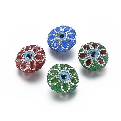 Perles de zircone cubique, avec des yeux de chat, rond et plat avec des mauvais œil, couleur mixte, 24.5~25x13.5~14mm, Trou: 1.4mm