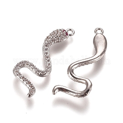 Brass Micro Pave Cubic Zirconia Pendants, Snake, Clear, Platinum, 30.5x11x2.5mm, Hole: 1.4mm