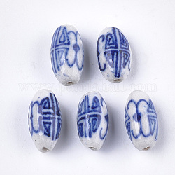 Handmade Porcelain Beads, Blue and White Porcelain, Oval, Blue, 16x8~9mm, Hole: 1.4mm