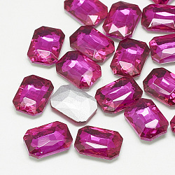 Cabujones de cristal con rhinestone, facetados, octágono rectángulo, rosa, 10x8x3.5mm