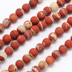 Mattiert runde natürlichen weißen Spitzen rotem Jaspis Perlen Stränge, 6 mm, Bohrung: 1 mm, ca. 65 Stk. / Strang, 15.3 Zoll