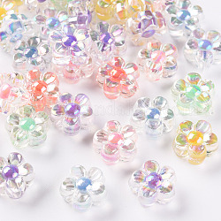 Perline acrilico trasparente, perline in perline, ab colore, fiore, colore misto, 12x12.5x6mm, Foro: 2.5 mm
