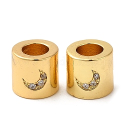 Rack Plating Brass Micro Pave Cubic Zirconia European Beads, Large Hole Beads, Long-Lasting Plated, Lead Free & Cadmium Free, Column with Moon, Real 18K Gold Plated, 8x7.7mm, Hole: 4.3mm