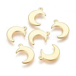 304 Stainless Steel Charms, Moon, Real 24K Gold Plated, 15.5x11x1mm, Hole: 1.5mm