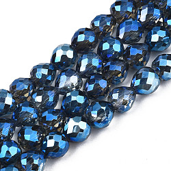 Galvanoplastie brins de perles de verre translucides, de couleur plaquée ab , demi-plaqué, facette, fraise, bleu moyen, 6x6mm, Trou: 1.4mm, Environ 100 pcs/chapelet, 24.02 pouce (61 cm)