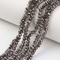 Chapelets de perles en verre transparent électrolytique, demi-plaqué noir, facette, rondelle, brun coco, 8x6mm, Trou: 1mm, Environ 65~68 pcs/chapelet, 15.7~16.1 pouce (40~41 cm)