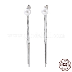 925 orecchini con nappa in argento sterling rodiato, orecchini pendenti con perle naturali, con timbro s925, platino, 75x8.5mm