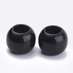 Abalorios acrílicos opacos, Abalorios de grande agujero, redondo, negro, 12x9.5mm, agujero: 5.5 mm