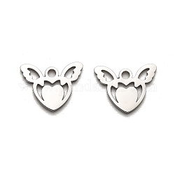 316 Surgical Stainless Steel Charms, Laser Cut, Heart with Wing Charm, Stainless Steel Color, 10x13x1mm, Hole: 1.6mm