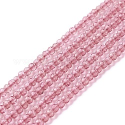 Chapelets de perles en verre transparente  , facette, ronde, rose, 3mm, Trou: 0.8mm, Environ 127~139 pcs/chapelet, 14.09~14.53 pouce (35.8~36.9 cm)