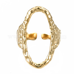 ステンレス鋼の楕円形のオープンカフリング304個  女性のための中空の分厚いリング  ゴールドカラー  usサイズ6 3/4(17.1mm)