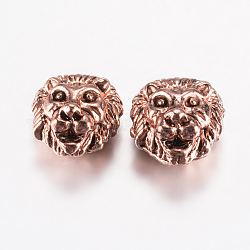 Perles en alliage de style tibétain, tête de lion, antique en or rose, 13x12x8mm, Trou: 2mm