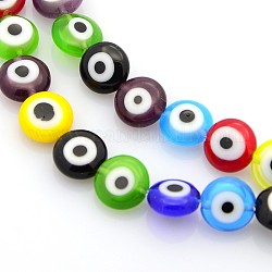 Fatti a mano in vetro murano male occhio fili di perle, rotondo e piatto, colore misto, 8x4mm, Foro: 1 mm, circa 53pcs/fili, 15 pollice