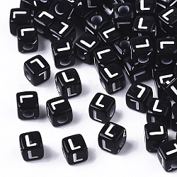 Perline acrilico opaco, foro orizzontale, stile alfabeto, cubo, bianco e nero, letter.l, 5x5x5mm, Foro: 2 mm, circa 500pcs/50g
