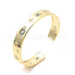 Horse Eye & Star & Flower Cubic Zirconia Open Cuff Bangle, Brass Jewelry for Women, Cadmium Free & Nickel Free & Lead Free, Real 18K Gold Plated, Inner Diameter: 2-1/4 inch(5.7cm)