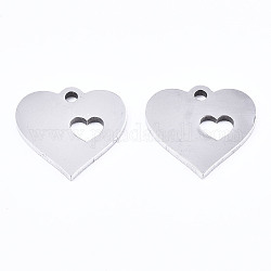 201 Stainless Steel Pendants, Laser Cut, Heart, Stainless Steel Color, 12x12x1mm, Hole: 1.4mm